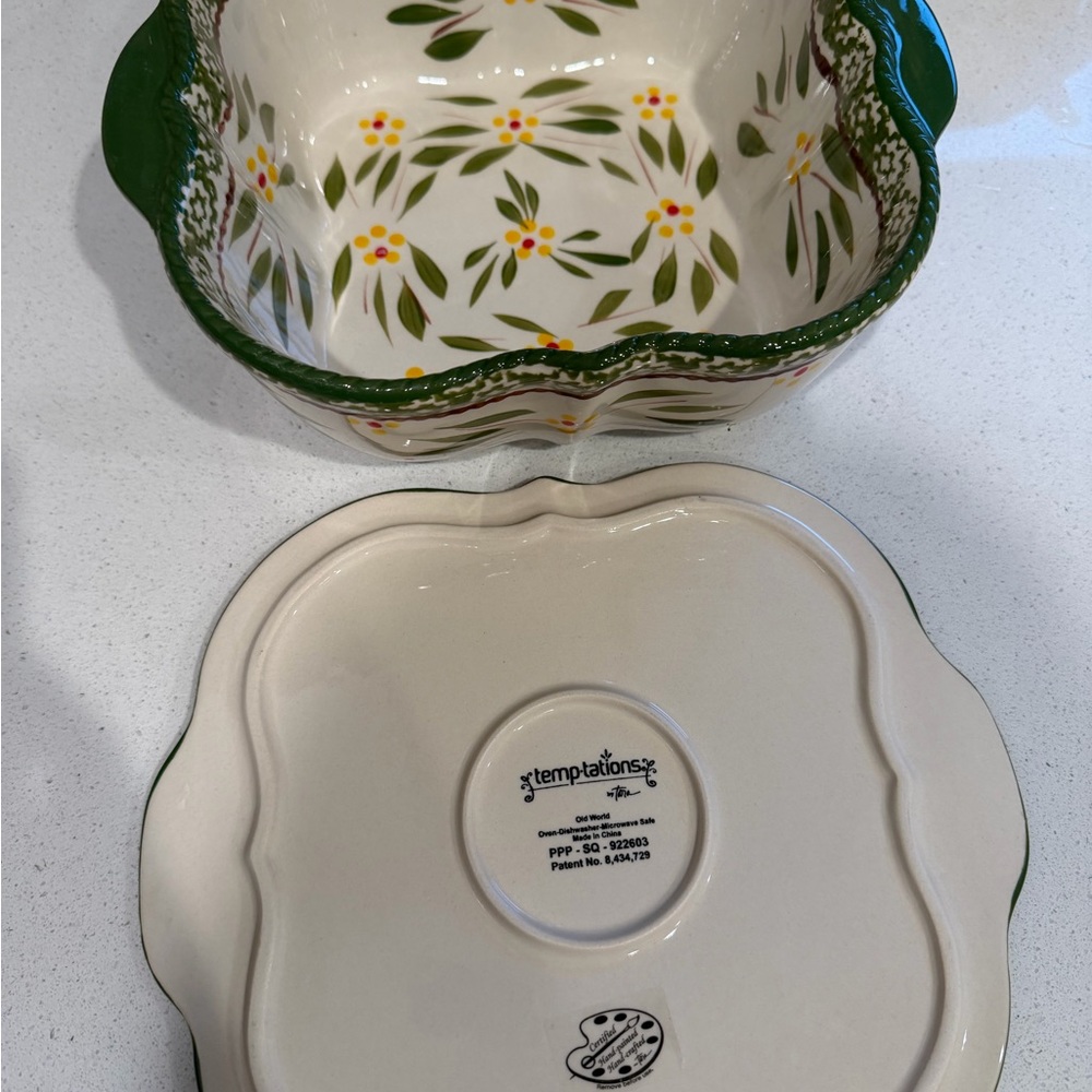 Temptations Floral Decorative Ceramic Dish with Green Yellow PPP-SQ-922603 #3 - Picture 4 of 7